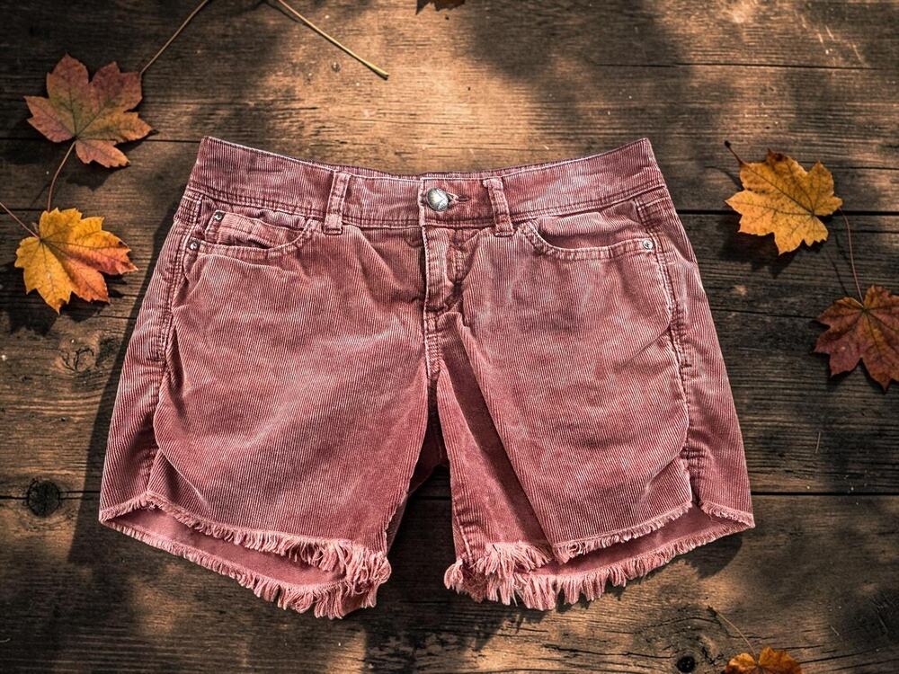 Free People Shorts Sz 24 Brick Red Corduroy Raw Hem Distressed Short